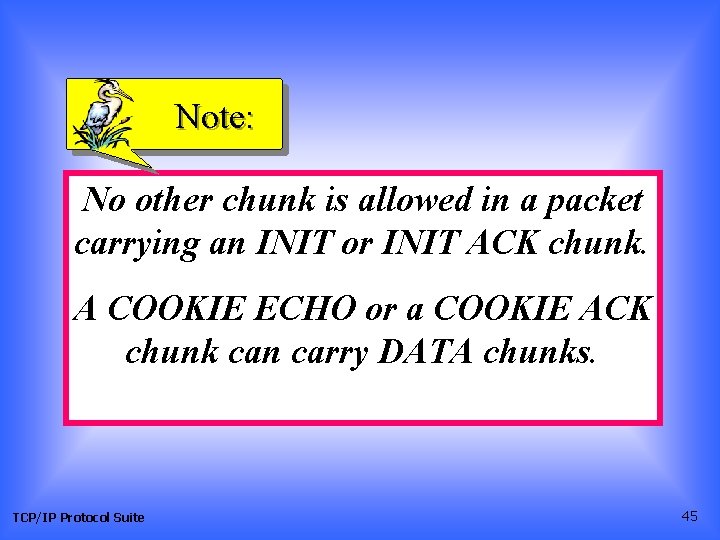 Note: No other chunk is allowed in a packet carrying an INIT or INIT