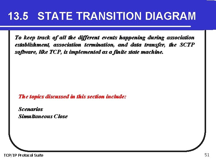 13. 5 STATE TRANSITION DIAGRAM To keep track of all the different events happening