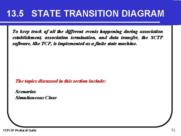 13. 5 STATE TRANSITION DIAGRAM To keep track of all the different events happening 13. 5 STATE TRANSITION DIAGRAM To keep track of all the different events happening
