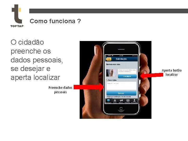 Como funciona ? O cidadão preenche os dados pessoais, se desejar e aperta localizar