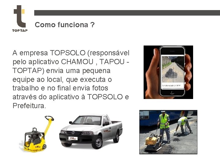 Como funciona ? A empresa TOPSOLO (responsável pelo aplicativo CHAMOU , TAPOU TOPTAP) envia