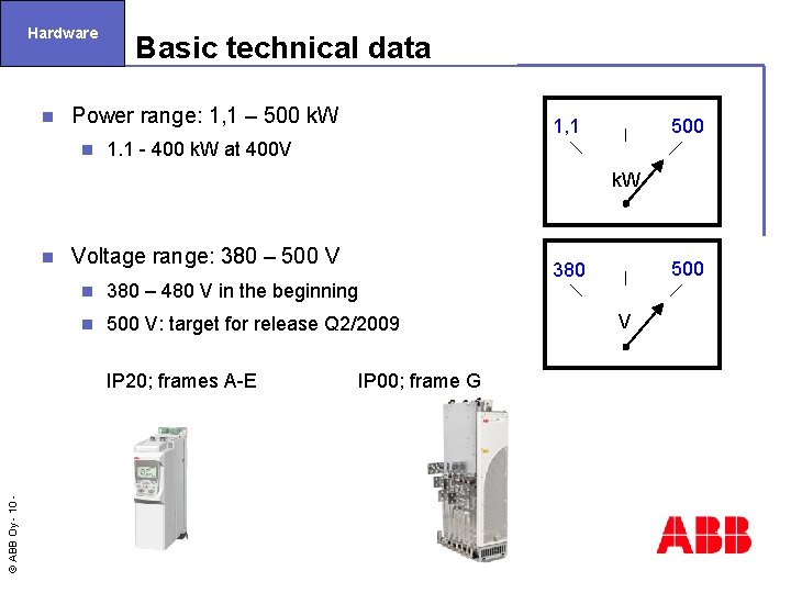 Hardware n Basic technical data Power range: 1, 1 – 500 k. W n