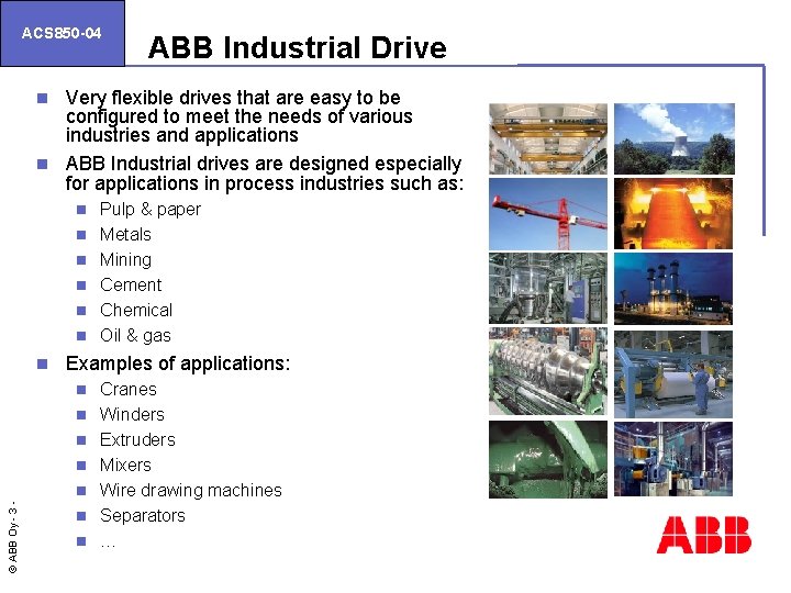 ACS 850 -04 ABB Industrial Drive Very flexible drives that are easy to be
