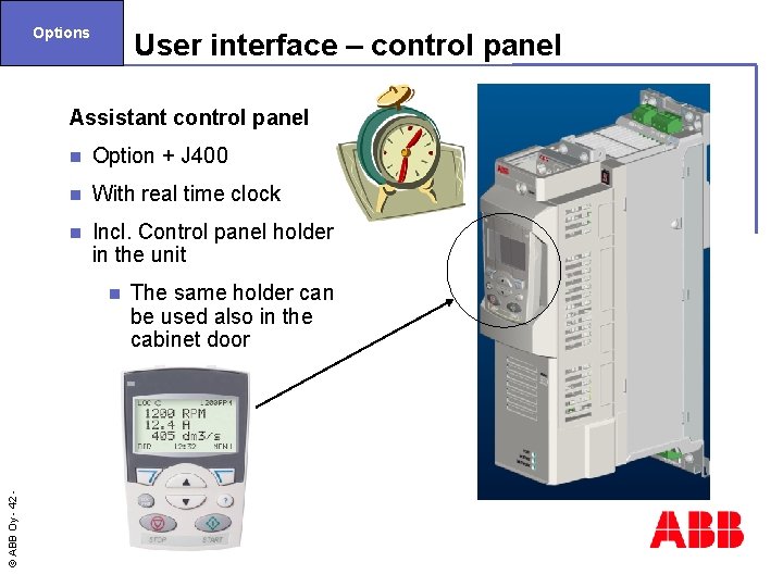 Options User interface – control panel Assistant control panel n Option + J 400