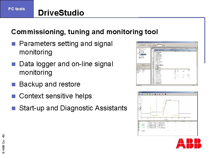 PC tools Drive. Studio © ABB Oy - 48 Commissioning, tuning and monitoring tool