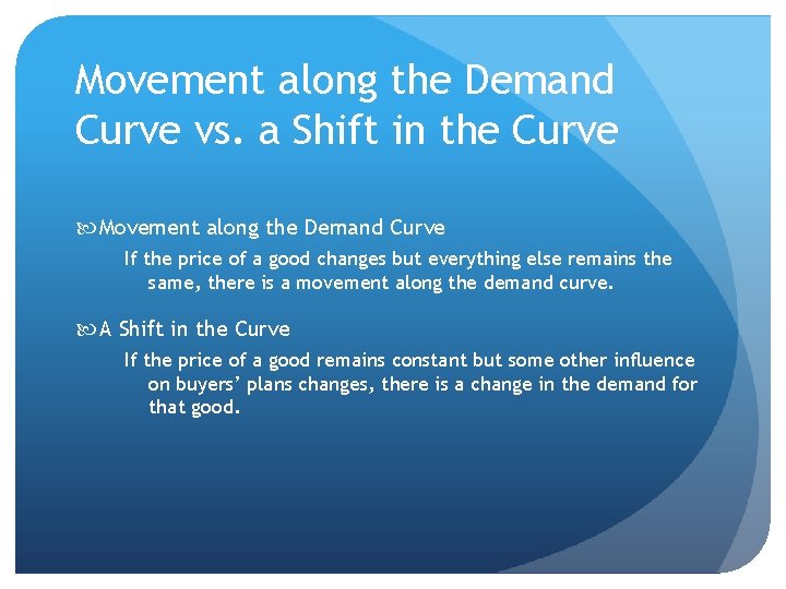 Movement along the Demand Curve vs. a Shift in the Curve Movement along the