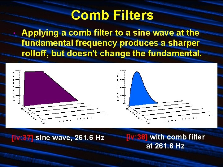 Comb Filters • Applying a comb filter to a sine wave at the fundamental Comb Filters • Applying a comb filter to a sine wave at the fundamental