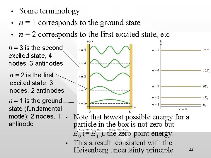 • • • Some terminology n = 1 corresponds to the ground state