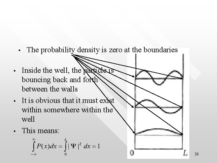  • • The probability density is zero at the boundaries Inside the well,