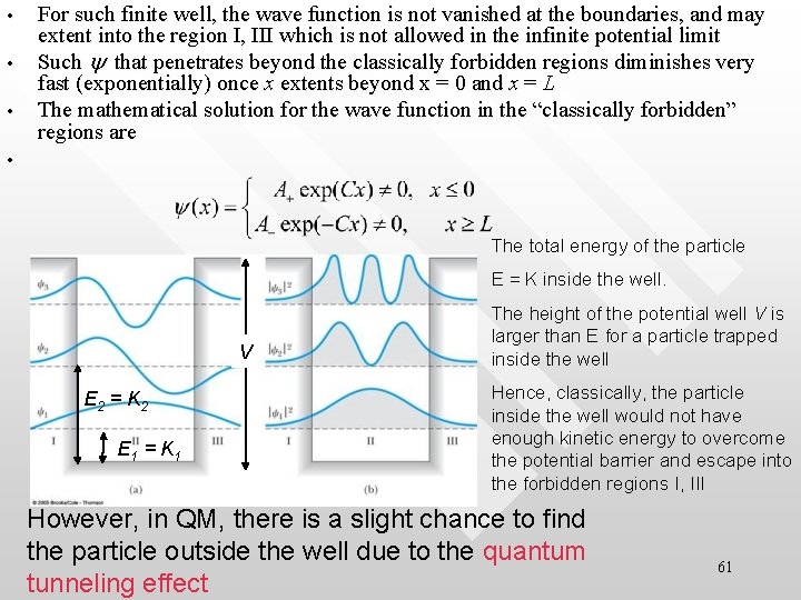 • • • For such finite well, the wave function is not vanished • • • For such finite well, the wave function is not vanished