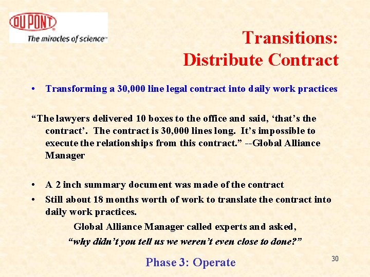 Transitions: Distribute Contract • Transforming a 30, 000 line legal contract into daily work Transitions: Distribute Contract • Transforming a 30, 000 line legal contract into daily work