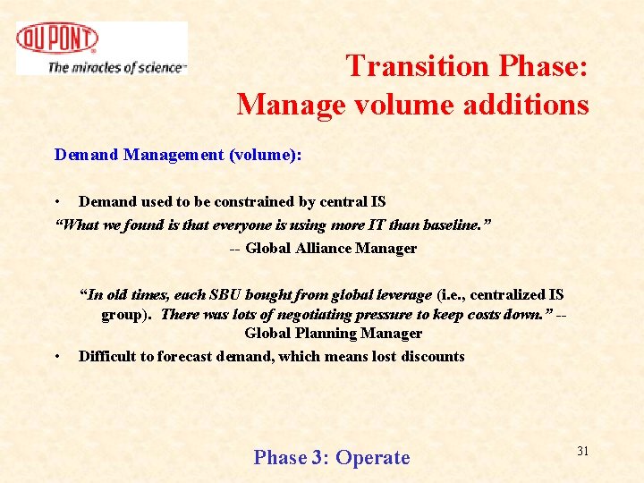 Transition Phase: Manage volume additions Demand Management (volume): • Demand used to be constrained Transition Phase: Manage volume additions Demand Management (volume): • Demand used to be constrained