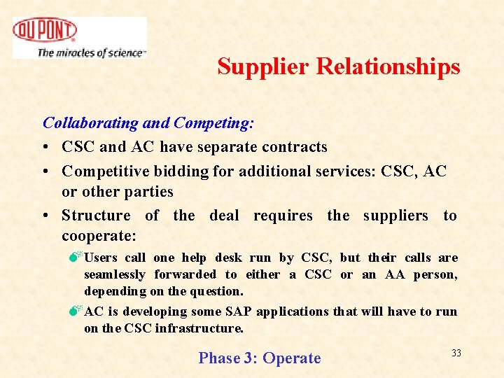 Supplier Relationships Collaborating and Competing: • CSC and AC have separate contracts • Competitive Supplier Relationships Collaborating and Competing: • CSC and AC have separate contracts • Competitive