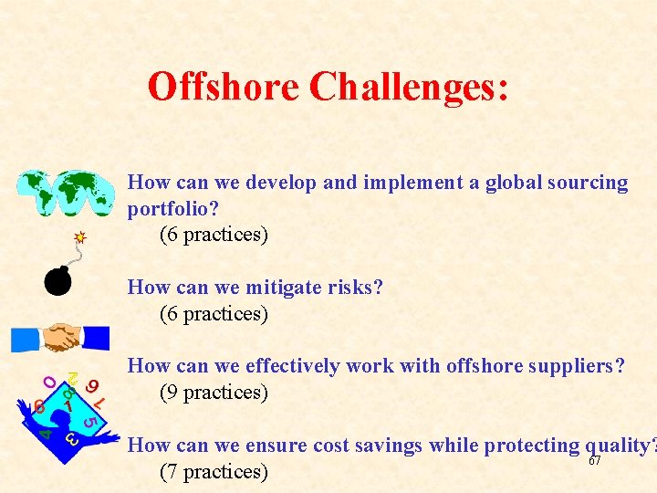 Offshore Challenges: How can we develop and implement a global sourcing portfolio? (6 practices) Offshore Challenges: How can we develop and implement a global sourcing portfolio? (6 practices)