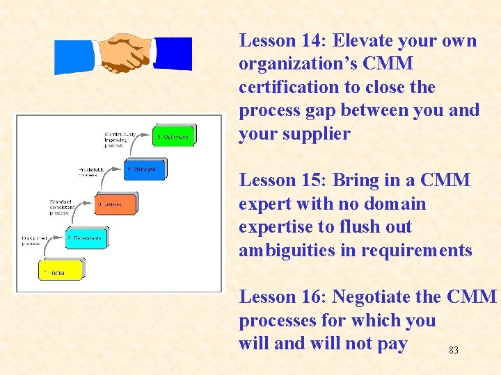 Lesson 14: Elevate your own organization’s CMM certification to close the process gap between Lesson 14: Elevate your own organization’s CMM certification to close the process gap between
