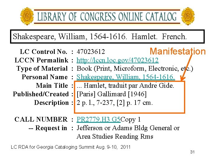 Shakespeare, William, 1564 -1616. Hamlet. French. LC Control No. LCCN Permalink Type of Material