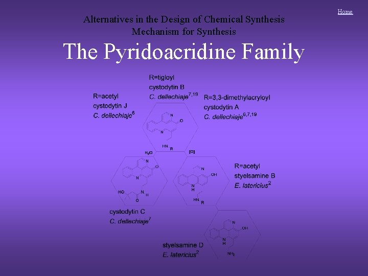Alternatives in the Design of Chemical Synthesis Mechanism for Synthesis The Pyridoacridine Family Home
