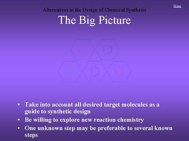 Alternatives in the Design of Chemical Synthesis The Big Picture • Take into account