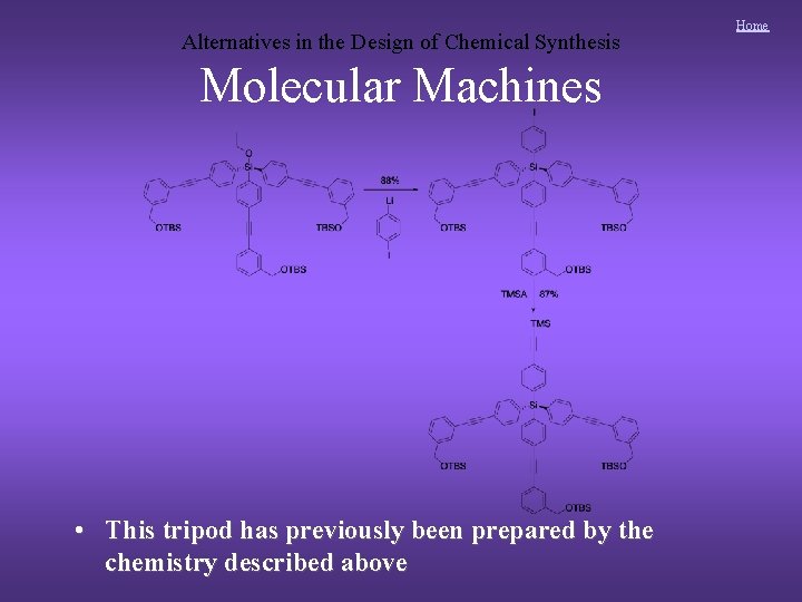 Alternatives in the Design of Chemical Synthesis Molecular Machines • This tripod has previously