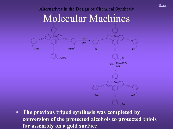 Alternatives in the Design of Chemical Synthesis Molecular Machines • The previous tripod synthesis Alternatives in the Design of Chemical Synthesis Molecular Machines • The previous tripod synthesis