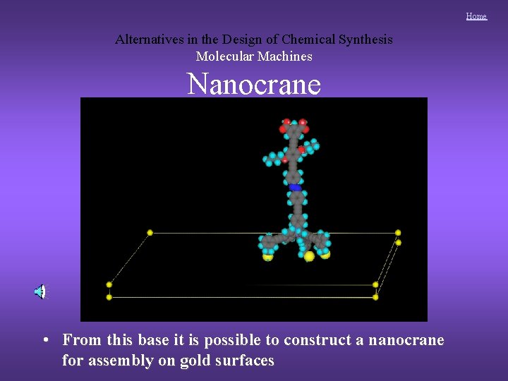 Home Alternatives in the Design of Chemical Synthesis Molecular Machines Nanocrane • From this