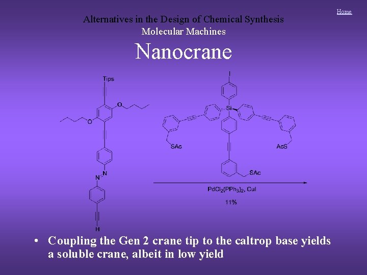 Alternatives in the Design of Chemical Synthesis Molecular Machines Nanocrane • Coupling the Gen Alternatives in the Design of Chemical Synthesis Molecular Machines Nanocrane • Coupling the Gen