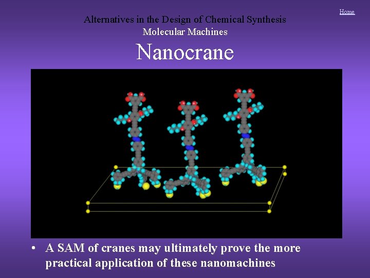 Alternatives in the Design of Chemical Synthesis Molecular Machines Nanocrane • A SAM of