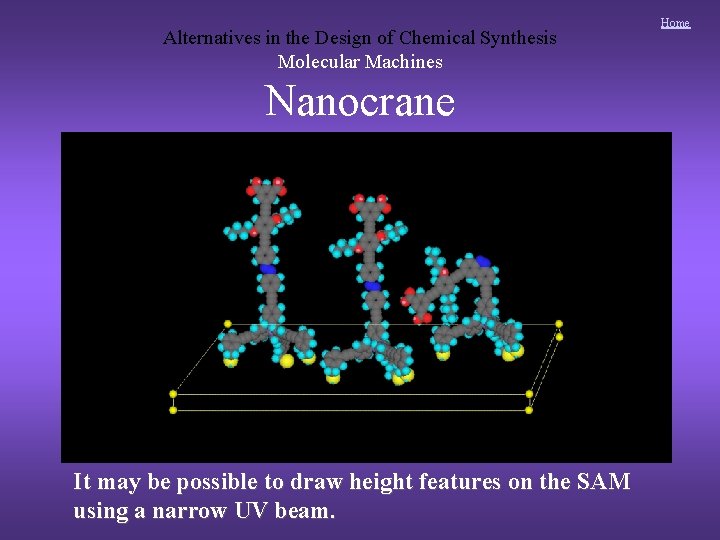 Alternatives in the Design of Chemical Synthesis Molecular Machines Nanocrane It may be possible