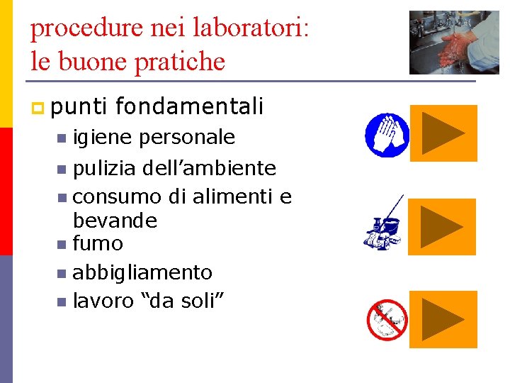 procedure nei laboratori: le buone pratiche p punti n fondamentali igiene personale pulizia dell’ambiente