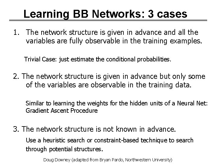 Learning BB Networks: 3 cases 1. The network structure is given in advance and
