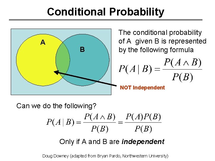 Conditional Probability A B The conditional probability of A given B is represented by