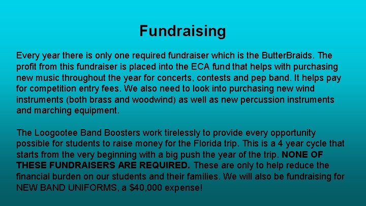 Fundraising Every year there is only one required fundraiser which is the Butter. Braids. Fundraising Every year there is only one required fundraiser which is the Butter. Braids.