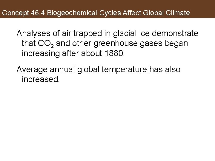 Concept 46. 4 Biogeochemical Cycles Affect Global Climate Analyses of air trapped in glacial