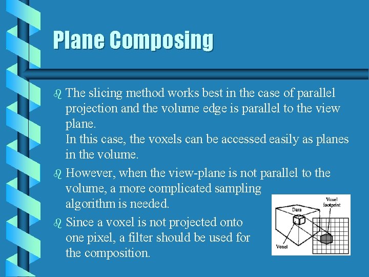 Plane Composing The slicing method works best in the case of parallel projection and