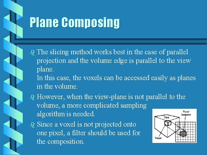 Plane Composing The slicing method works best in the case of parallel projection and Plane Composing The slicing method works best in the case of parallel projection and
