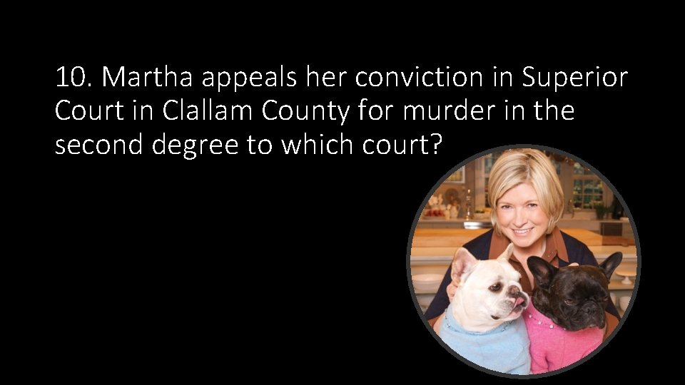 10. Martha appeals her conviction in Superior Court in Clallam County for murder in 10. Martha appeals her conviction in Superior Court in Clallam County for murder in