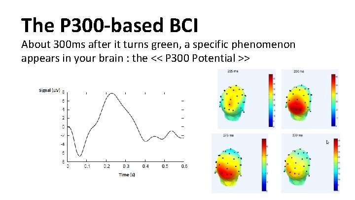 The P 300 -based BCI About 300 ms after it turns green, a specific