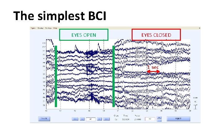 The simplest BCI EYES OPEN EYES CLOSED 1 sec The simplest BCI EYES OPEN EYES CLOSED 1 sec