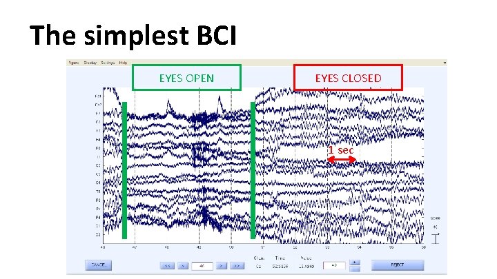 The simplest BCI EYES OPEN EYES CLOSED 1 sec 