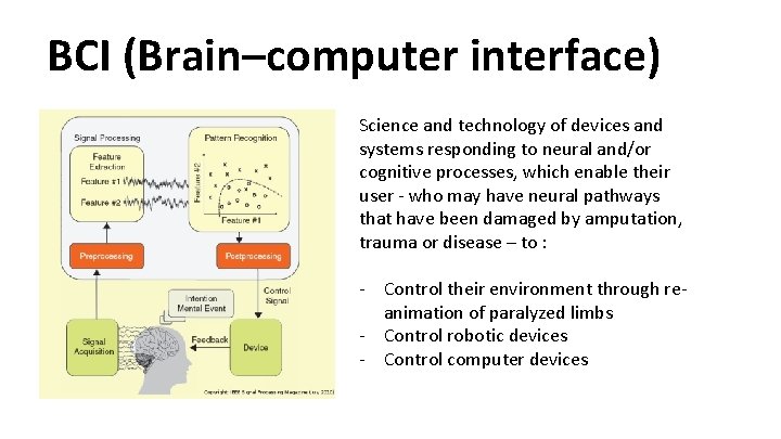 BCI (Brain–computer interface) Science and technology of devices and systems responding to neural and/or