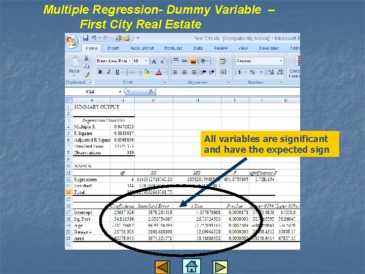 Multiple Regression- Dummy Variable – First City Real Estate All variables are significant and Multiple Regression- Dummy Variable – First City Real Estate All variables are significant and
