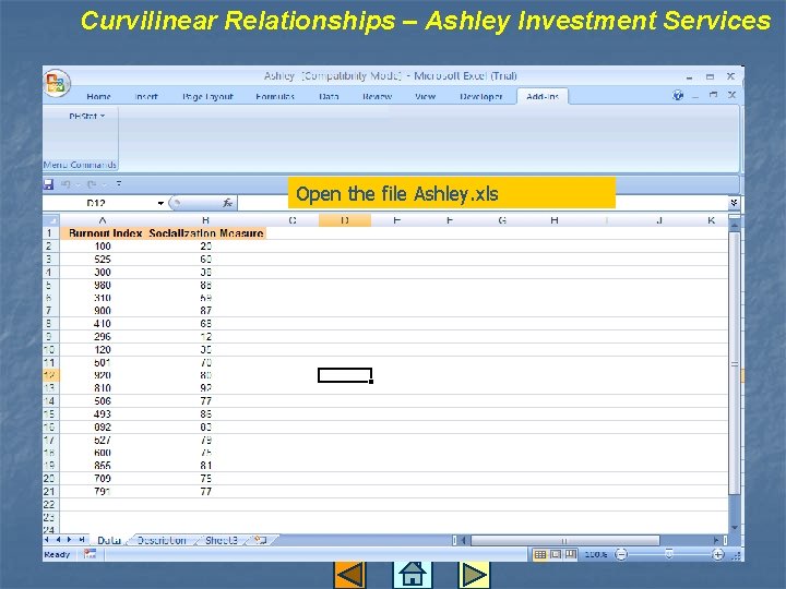 Curvilinear Relationships – Ashley Investment Services Open the file Ashley. xls Curvilinear Relationships – Ashley Investment Services Open the file Ashley. xls