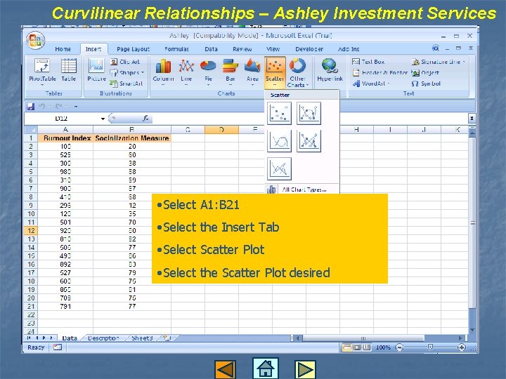 Curvilinear Relationships – Ashley Investment Services • Select A 1: B 21 • Select Curvilinear Relationships – Ashley Investment Services • Select A 1: B 21 • Select