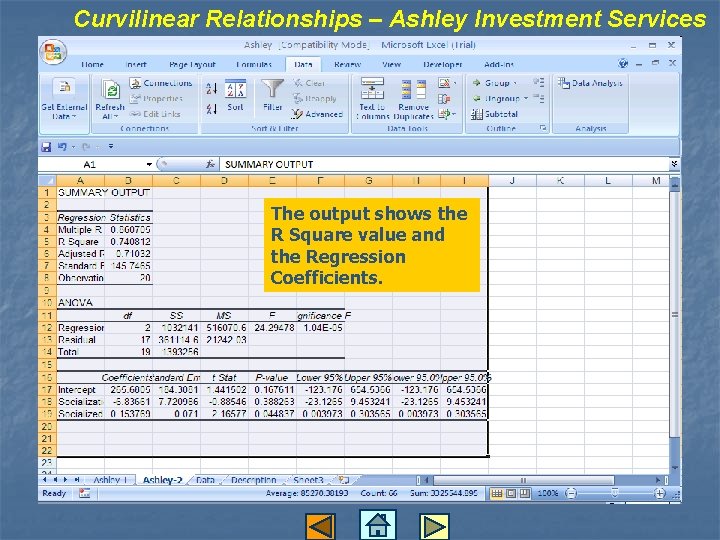 Curvilinear Relationships – Ashley Investment Services The output shows the R Square value and Curvilinear Relationships – Ashley Investment Services The output shows the R Square value and