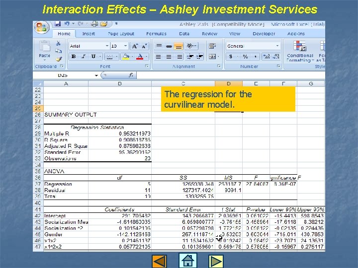 Interaction Effects – Ashley Investment Services The regression for the curvilinear model. Interaction Effects – Ashley Investment Services The regression for the curvilinear model.