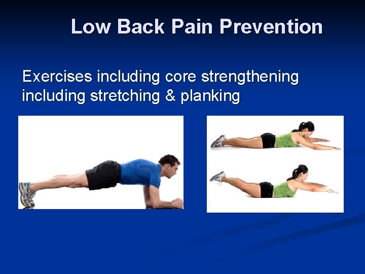 Low Back Pain Prevention Exercises including core strengthening including stretching & planking 