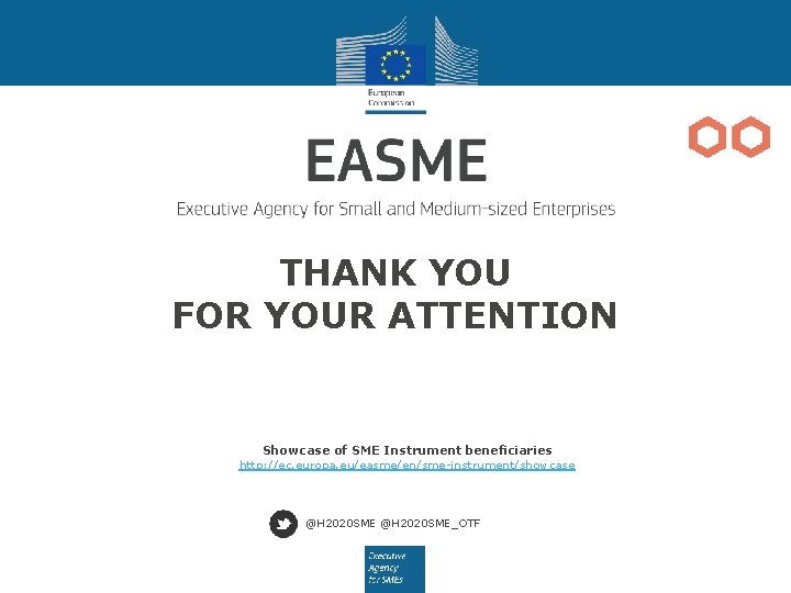 THANK YOU FOR YOUR ATTENTION Showcase of SME Instrument beneficiaries http: //ec. europa. eu/easme/en/sme-instrument/showcase
