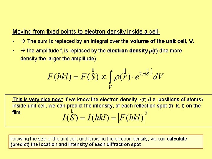 Moving from fixed points to electron density inside a cell: • The sum is