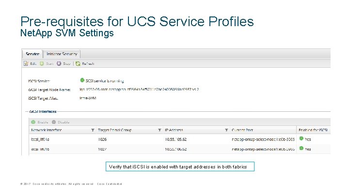 Pre-requisites for UCS Service Profiles Net. App SVM Settings Verify that i. SCSI is