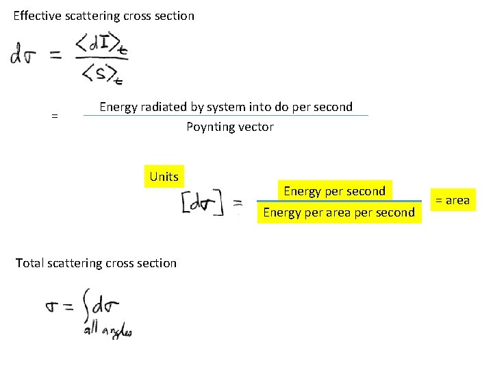 Effective scattering cross section = Energy radiated by system into do per second Poynting Effective scattering cross section = Energy radiated by system into do per second Poynting